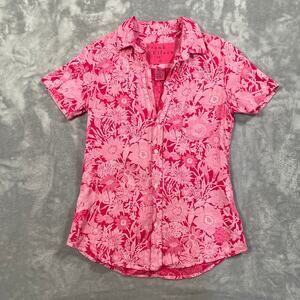 Frank Eileen Shirt Womens Small Pink Floral Barry Short Sleeve Linen Preppy